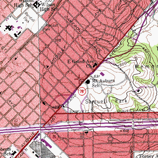 Topographic Map of Mount Auburn Elementary School, TX