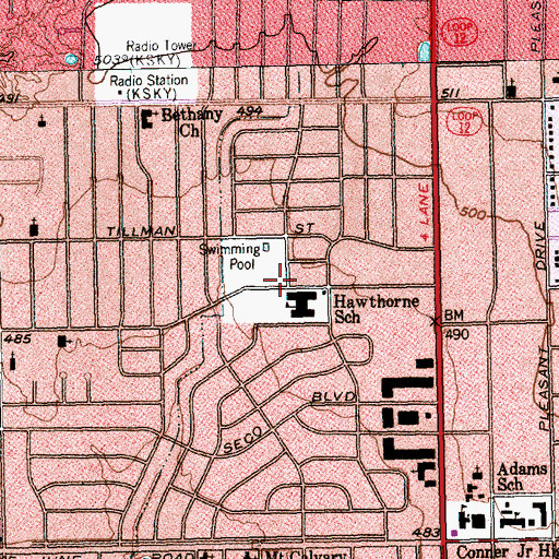 Topographic Map of Nathaniel Hawthorne Elementary School, TX