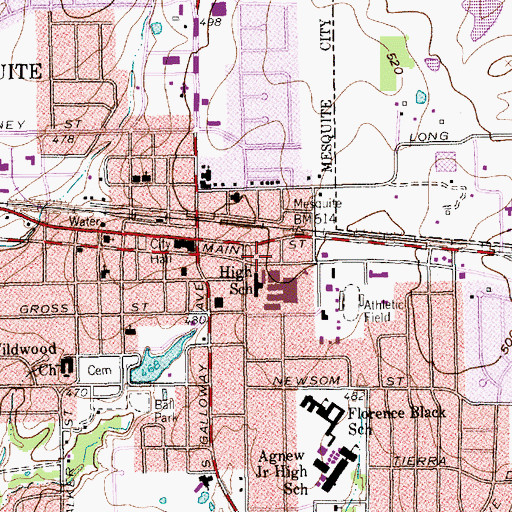 Topographic Map of Mesquite High School, TX