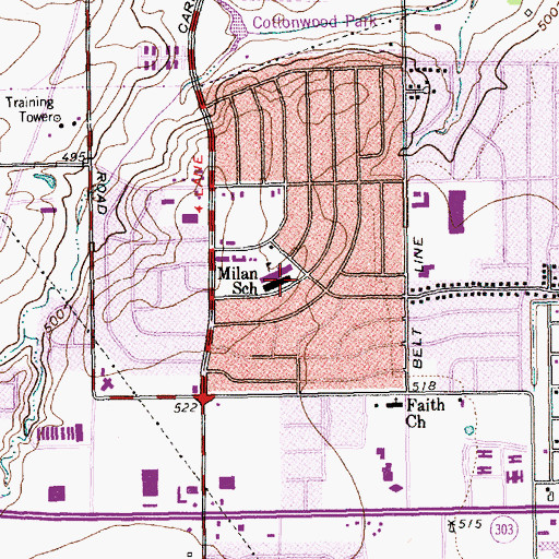 Topographic Map of Milam Elementary School, TX