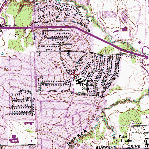 Topographic Map of Mark Twain Elementary School, TX