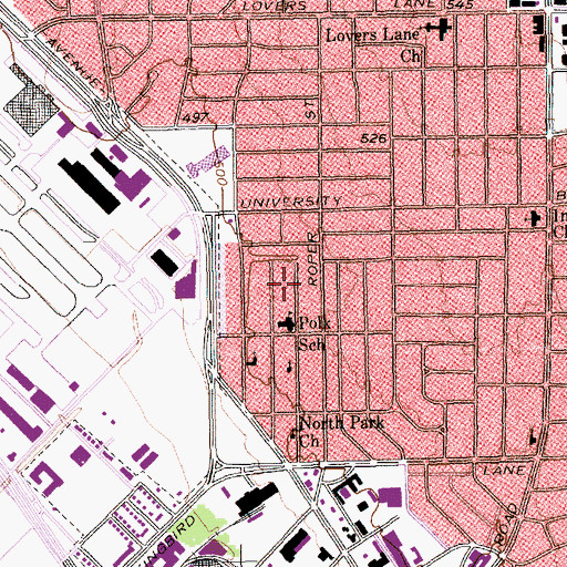 Topographic Map of K B Polk Elementary School, TX