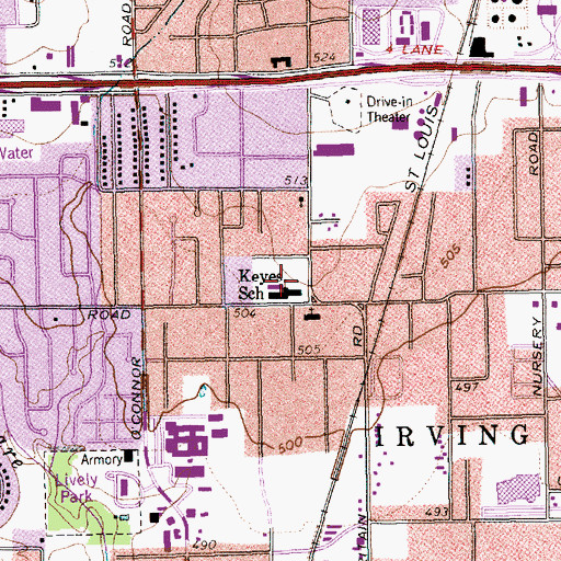 Topographic Map of Keyes Elementary School, TX