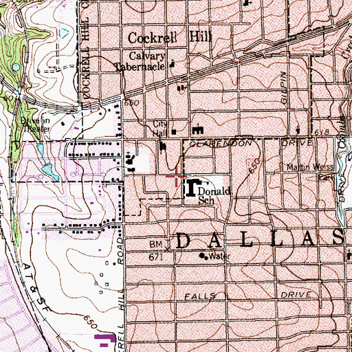 Topographic Map of L O Donald Elementary School, TX