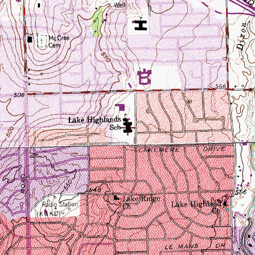 Topographic Map of Lake Highlands Elementary School, TX