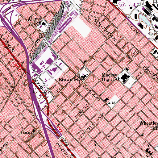 Topographic Map of John Henry Brown Elementary School, TX