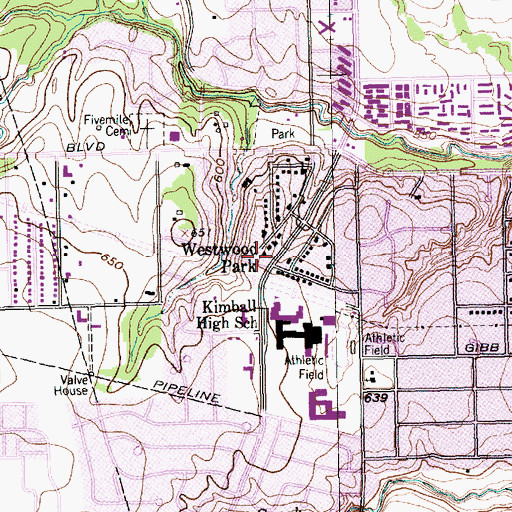 Topographic Map of Justin F Kimball High School, TX