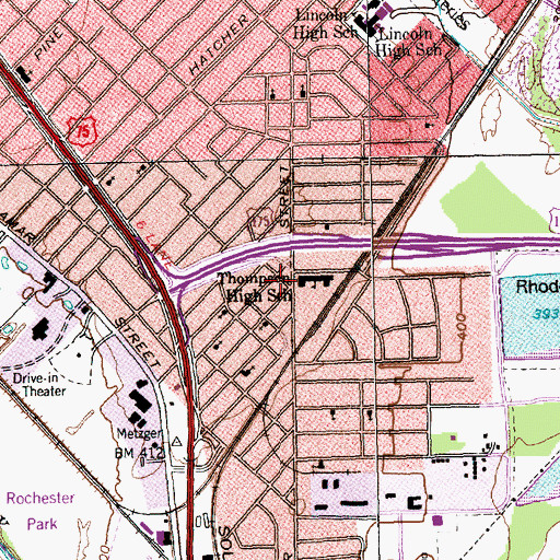Topographic Map of High School Thompson Elementary School, TX