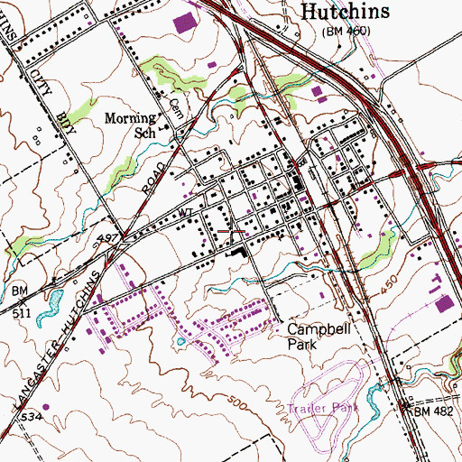Topographic Map of Hutchins Academic Center, TX