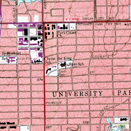 Topographic Map of Hyer Elementary School, TX