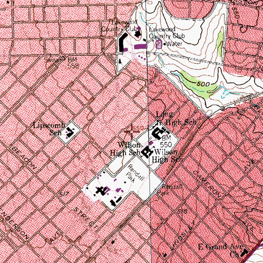 Topographic Map of J L Long Middle School, TX
