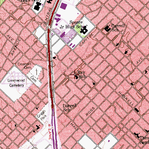 Topographic Map of J W Ray Elementary School, TX