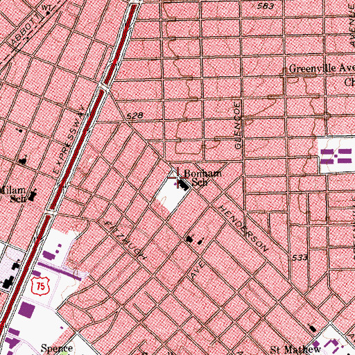 Topographic Map of James B Bonham Elementary School, TX