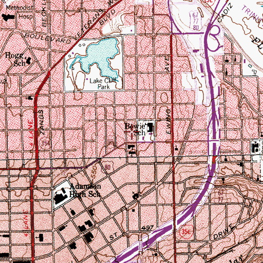 Topographic Map of James Bowie Elementary School, TX