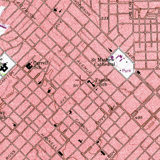 Topographic Map of James W Fannin Elementary School, TX