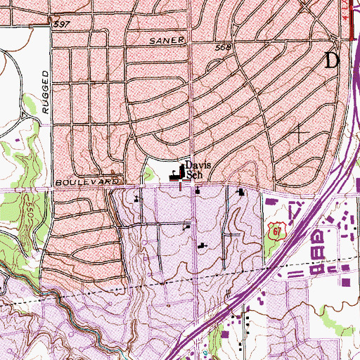Topographic Map of Jefferson Davis Elementary School, TX