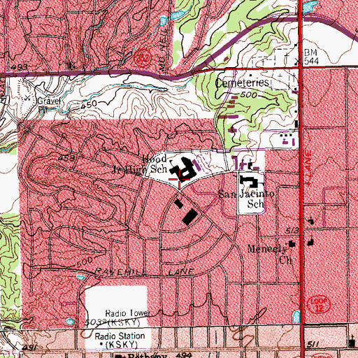 Topographic Map of John B Hood Middle School, TX