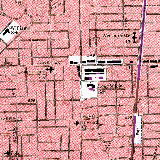 Topographic Map of Henry W Longfellow Academy, TX