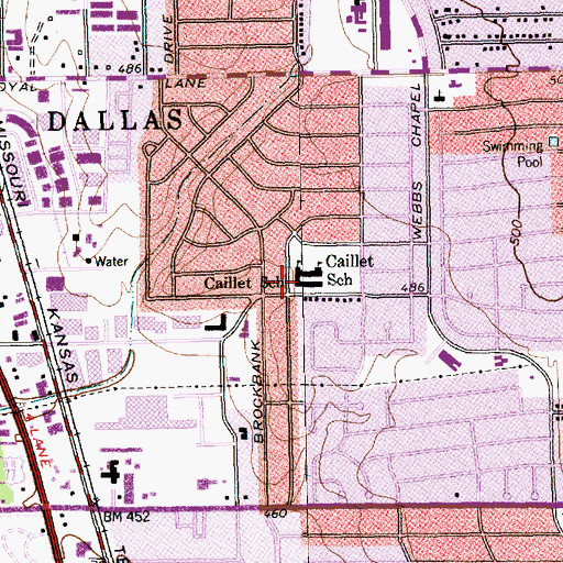 Topographic Map of F P Caillet Elementary School, TX