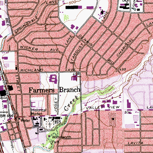 Topographic Map of Farmers Branch Elementary School, TX