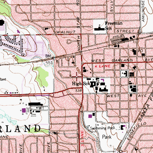 Topographic Map of Garland Evening School, TX