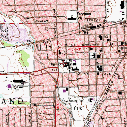 Topographic Map of Garland High School, TX