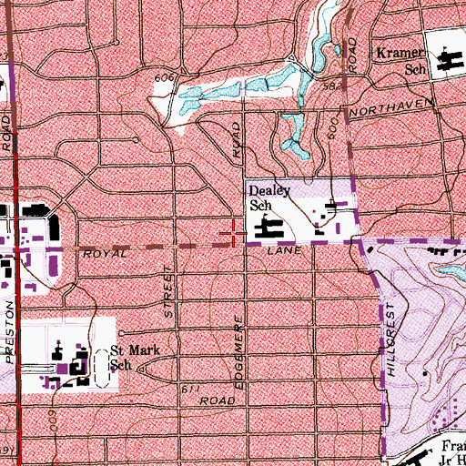Topographic Map of George B Dealey Middle School, TX
