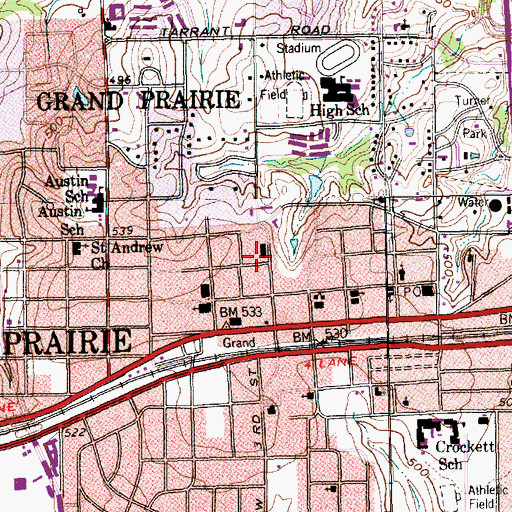 Topographic Map of Grand Prairie Alternative Education Center, TX