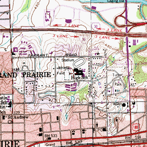 Topographic Map of Grand Prairie High School, TX