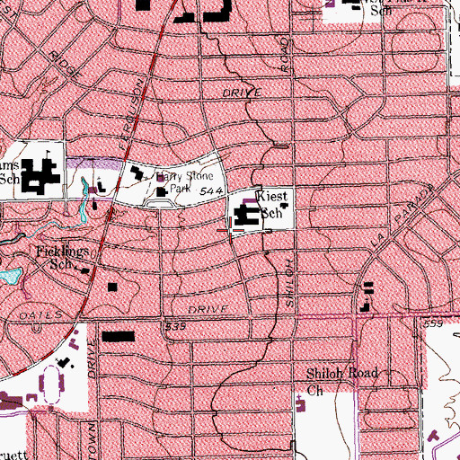 Topographic Map of Edwin J Kiest Elementary School, TX