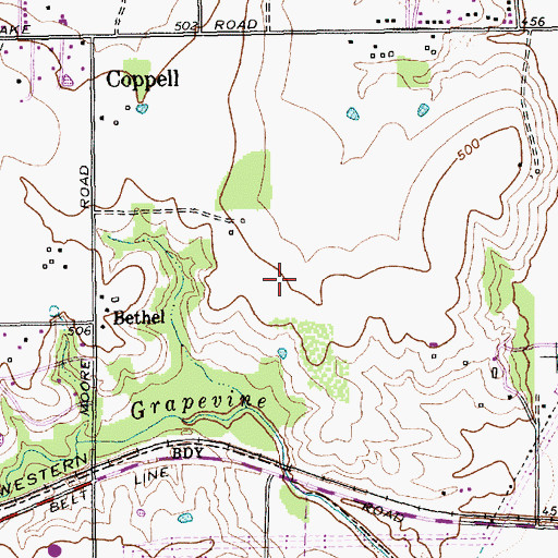 Topographic Map of Coppell Middle School East, TX