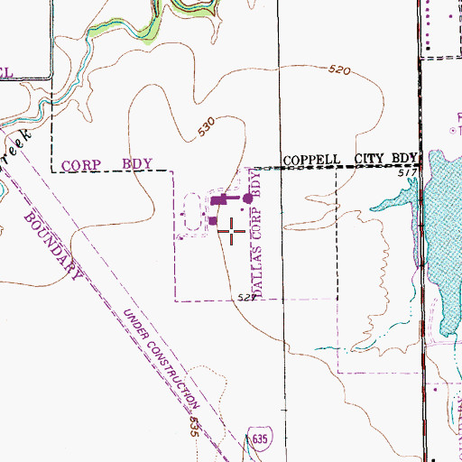 Topographic Map of Coppell Middle School West, TX