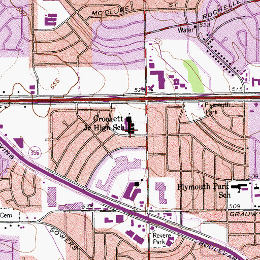 Topographic Map of Crockett Middle School, TX