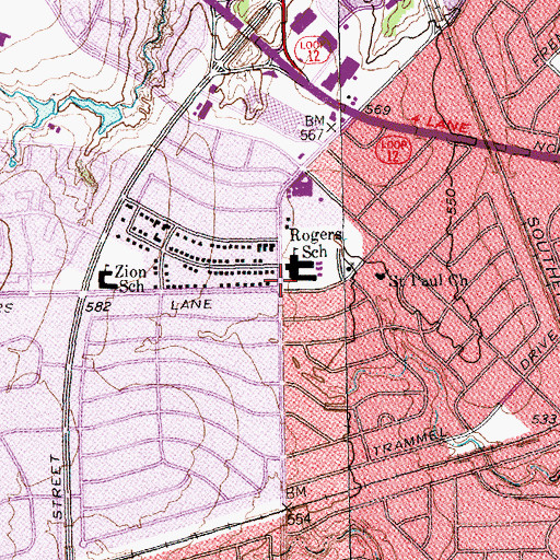 Topographic Map of Dan D Rogers Elementary School, TX