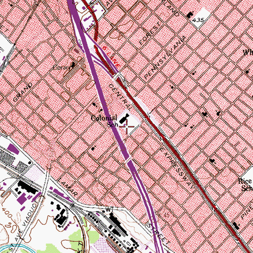 Topographic Map of Colonial Elementary School, TX