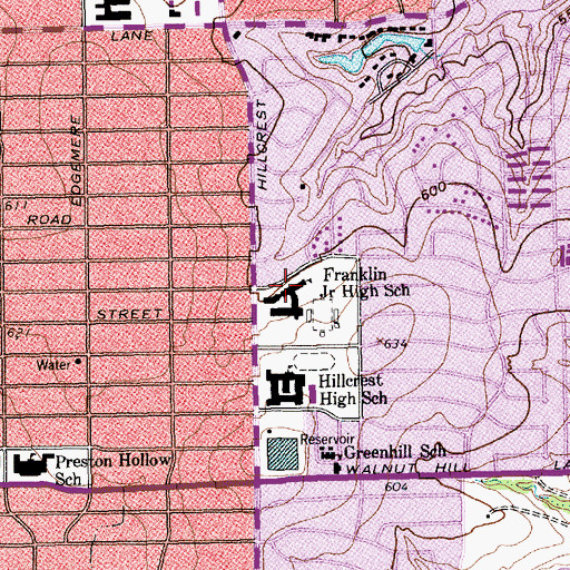 Topographic Map of Benjamin Franklin Middle School, TX