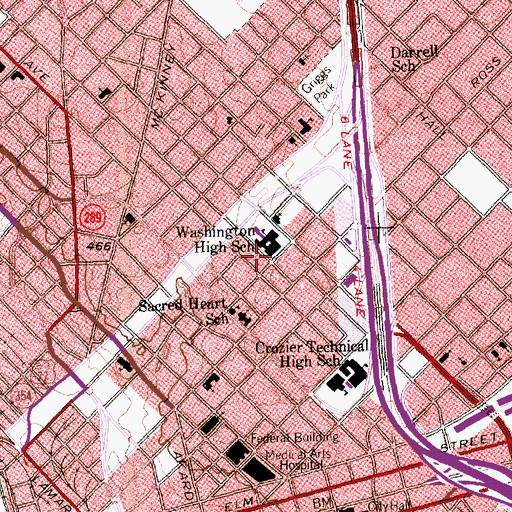 Topographic Map of Booker T Washington High School, TX