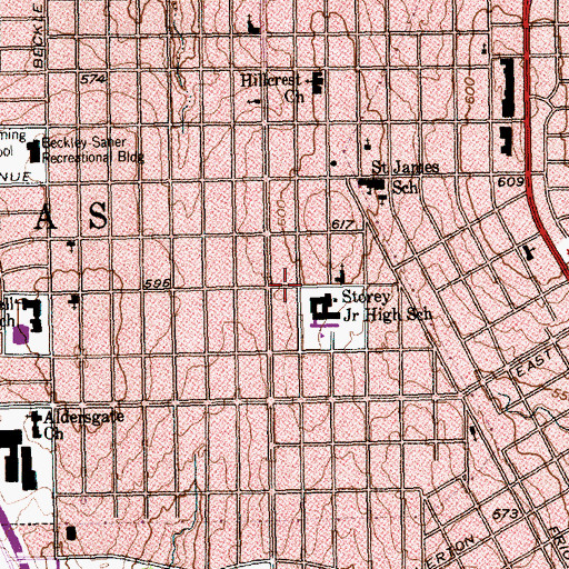 Topographic Map of Boude Storey Middle School, TX
