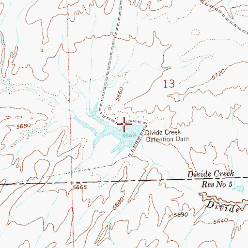 Topographic Map of Divide Creek Detention Dam, CO