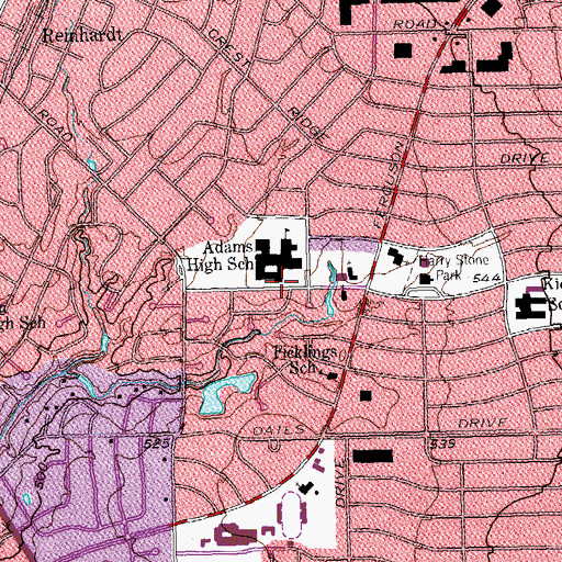 Topographic Map of Bryan Adams High School, TX