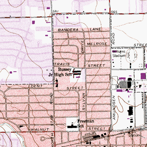 Topographic Map of Bussey Middle School, TX