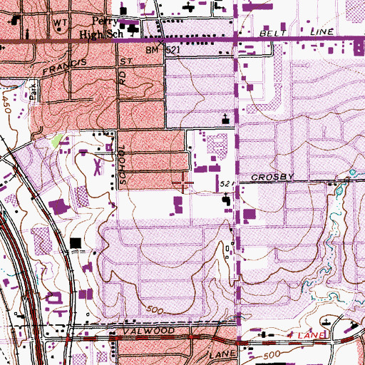 Topographic Map of Central Elementary School - Carrollton, TX