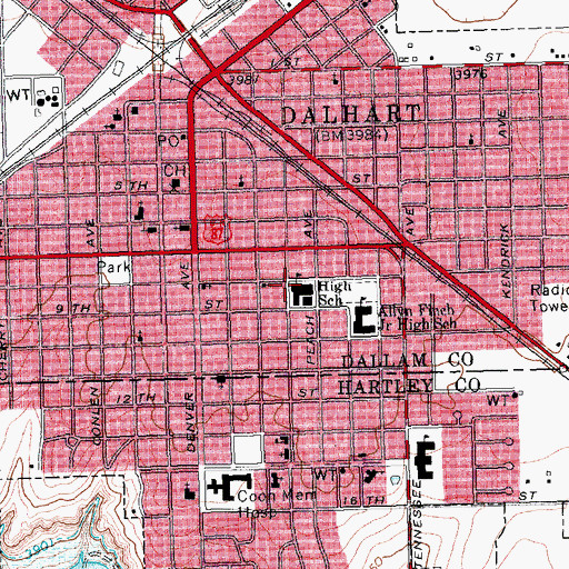 Topographic Map of Dalhart Intermediate School, TX