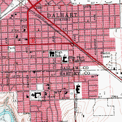 Topographic Map of XIT Secondary School, TX