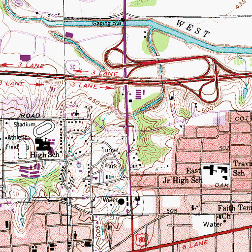 Topographic Map of Adams Middle School, TX