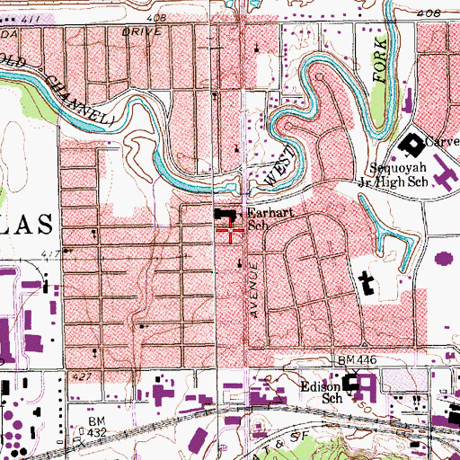 Topographic Map of Amelia Earhart Elementary School, TX