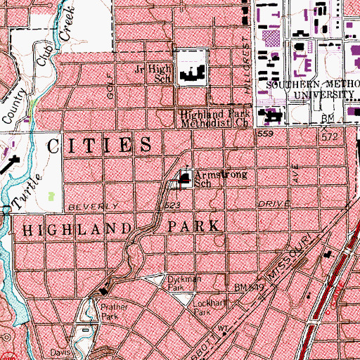 Topographic Map of Armstrong Elementary School, TX