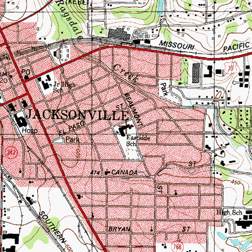 Topographic Map of East Side Elementary School, TX