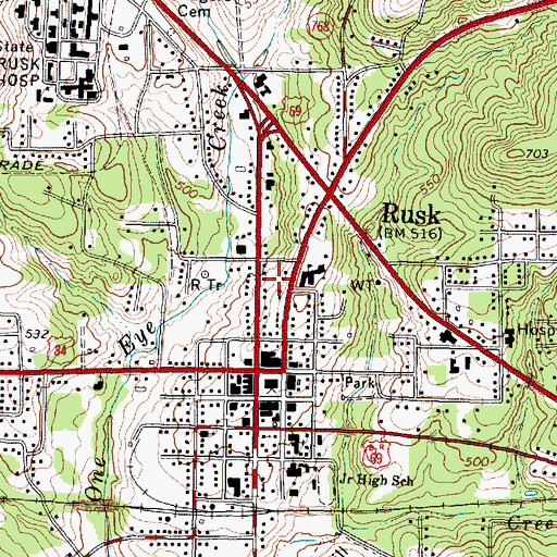 Topographic Map of Rusk Elementary School, TX