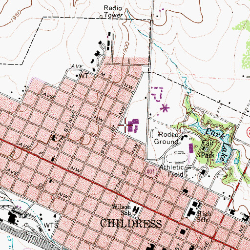 Topographic Map of Childress High School, TX